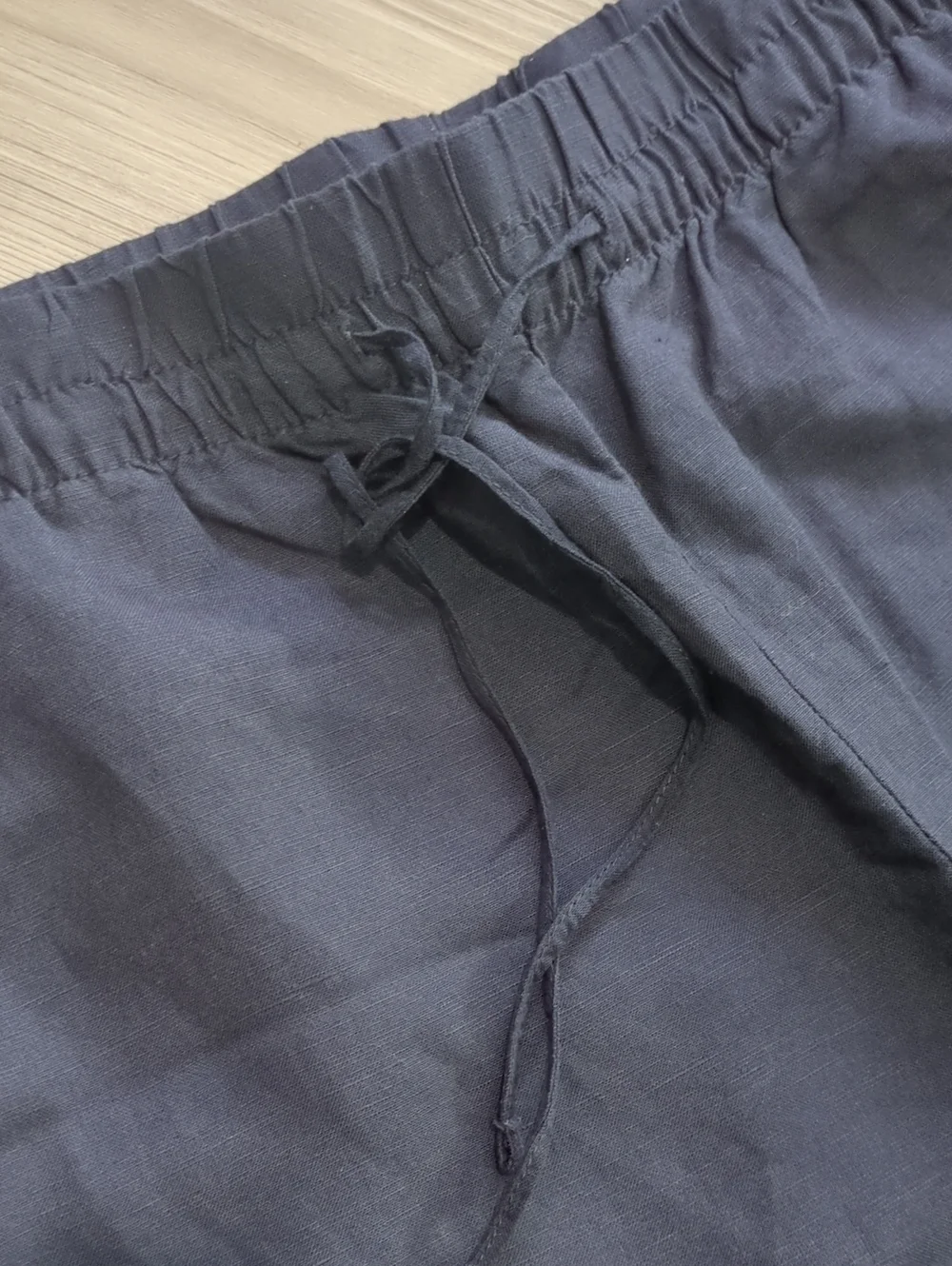 H&M Linen Blend Wide Leg Pull On Pants Blue Medium Elastic Waist Pockets
